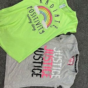 Size 10 justice tee shirt and size 8 rainbow shirt